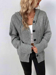 Button-Down Long Sleeve Hooded Sweater - Angel's Dream