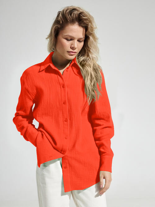 Textured Button Up Long Sleeve Shirt - Angel's Dream