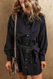 Button Up Collared Neck Denim Dress - Angel's Dream