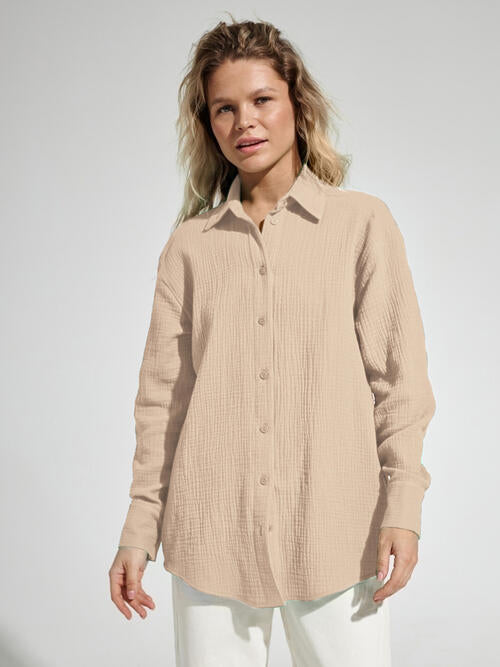 Textured Button Up Long Sleeve Shirt - Angel's Dream