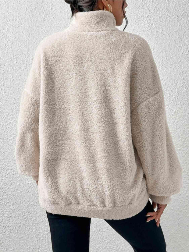 Half Zip Drop Shoulder Sweatshirt with Pocket - Angel's Dream