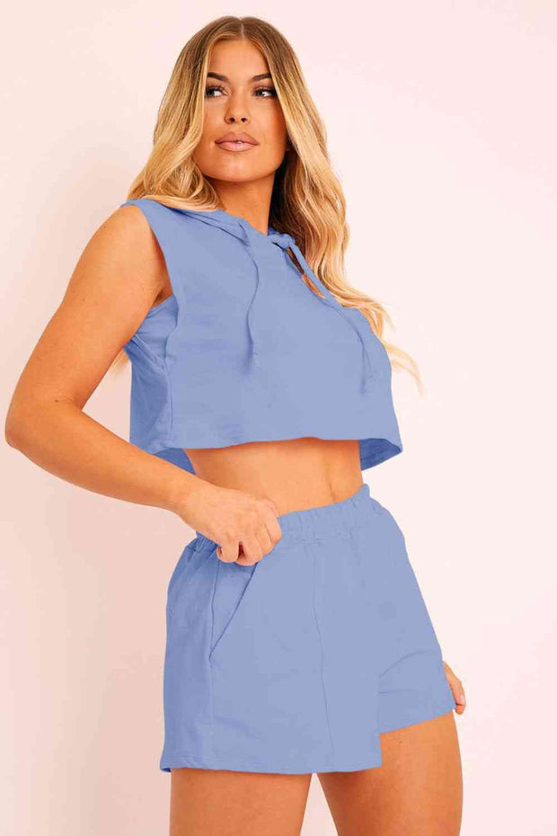 Hooded Crop Top & Pocketed Shorts Set - Angel's Dream