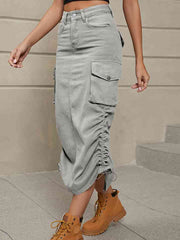 Drawstring Denim Skirt with Pockets - Angel's Dream