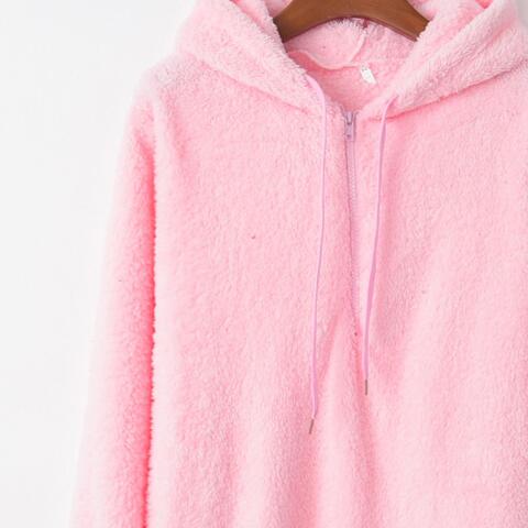 Quarter-Zip Drawstring Teddy Hoodie - Angel's Dream