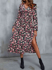 Floral V-Neck Slit Midi Dress - Angel's Dream