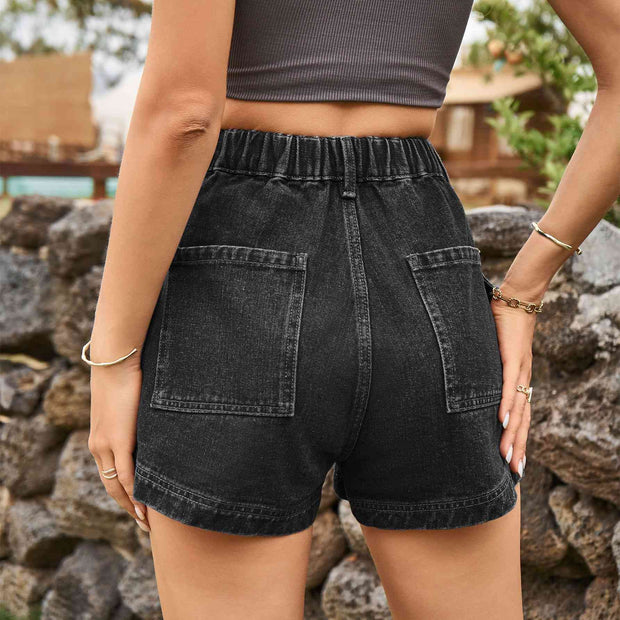 High-Waist Denim Shorts with Pockets - Angel's Dream