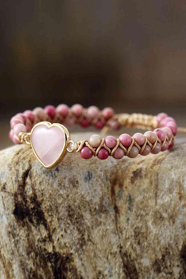 Rose Quartz Heart Beaded Bracelet - Angel's Dream