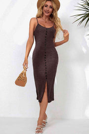 Decorative Button Slit Midi Dress - Angel's Dream