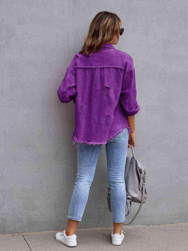 Distressed Drop Shoulder Denim Jacket - Angel's Dream