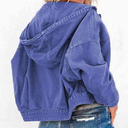 Hooded Dropped Shoulder Denim Jacket - Angel's Dream