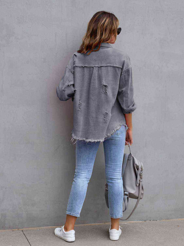 Distressed Drop Shoulder Denim Jacket - Angel's Dream