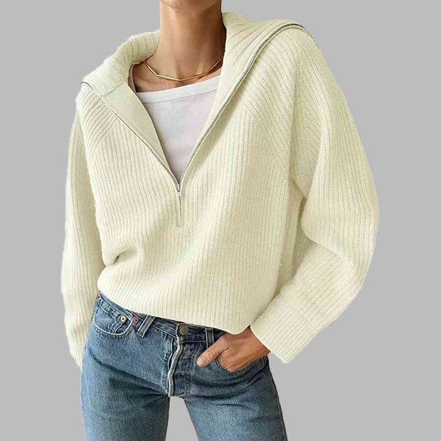 HaIf Zip Long Sleeve Knit Top - Angel's Dream