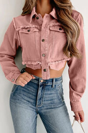 Raw Hem Button Up Cropped Denim Top - Angel's Dream