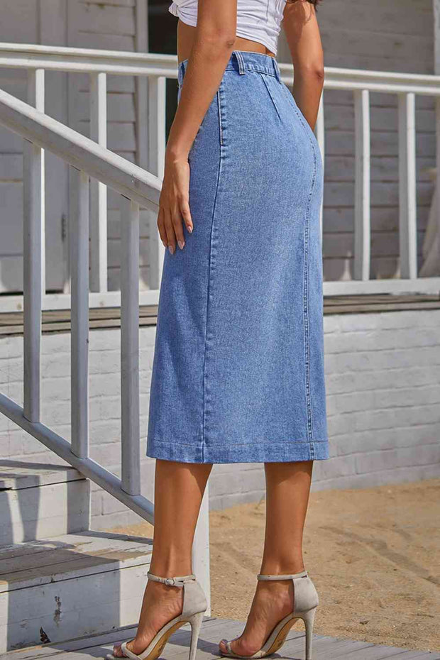 Split Buttoned Denim Skirt - Angel's Dream