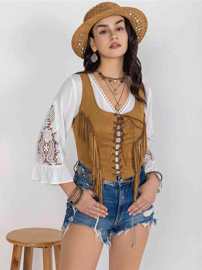 Fringe Lace-Up Vest - Angel's Dream