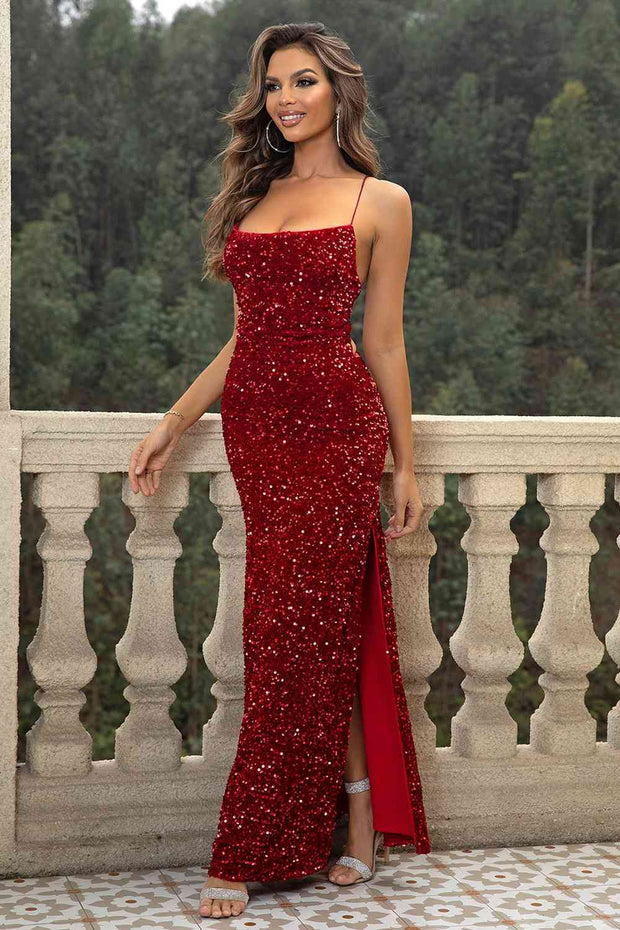 Sequin Backless Split Maxi Dress - Angel's Dream