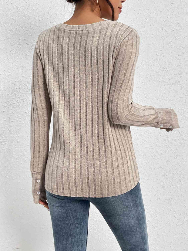 Lace Detail Ribbed V-Neck Long Sleeve Top - Angel's Dream