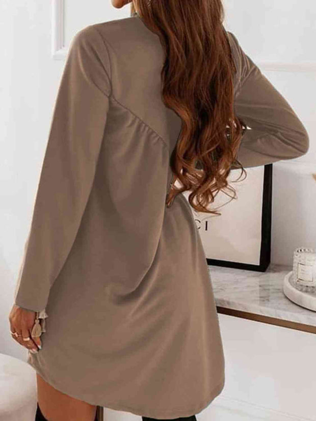 Ruched Round Neck Long Sleeve Dress - Angel's Dream