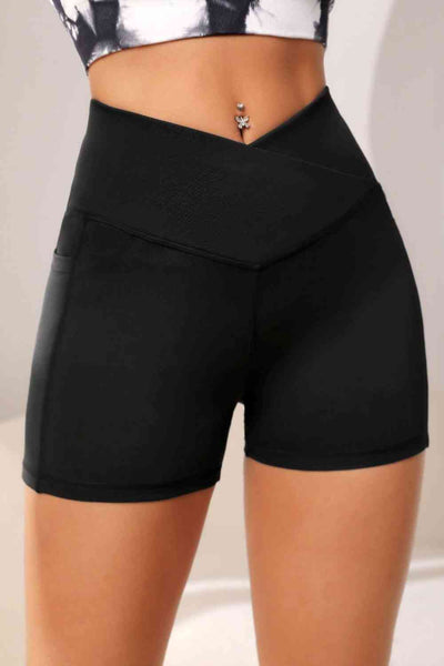 Wide Waistband Active Shorts with Pocket - Angel's Dream