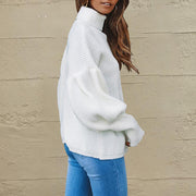 Turtleneck Lantern Sleeve Dropped Shoulder Sweater - Angel's Dream