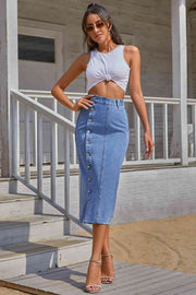 Split Buttoned Denim Skirt - Angel's Dream