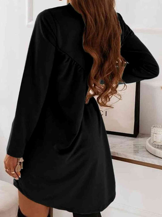 Ruched Round Neck Long Sleeve Dress - Angel's Dream