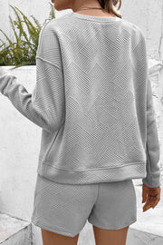 Ribbed Drop Shoulder Sweatshirt and Shorts Set - Angel's Dream