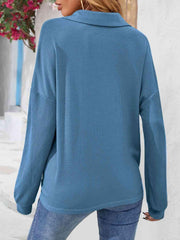 Half Button Collared Neck Long Sleeve Top - Angel's Dream