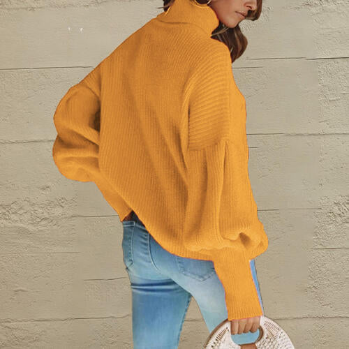 Turtleneck Lantern Sleeve Dropped Shoulder Sweater - Angel's Dream