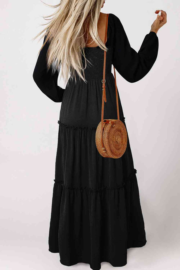 Square Neck Long Sleeve Tiered Dress - Angel's Dream