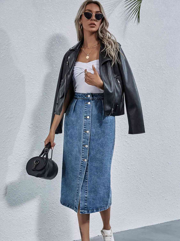 Button Down Denim Skirt - Angel's Dream