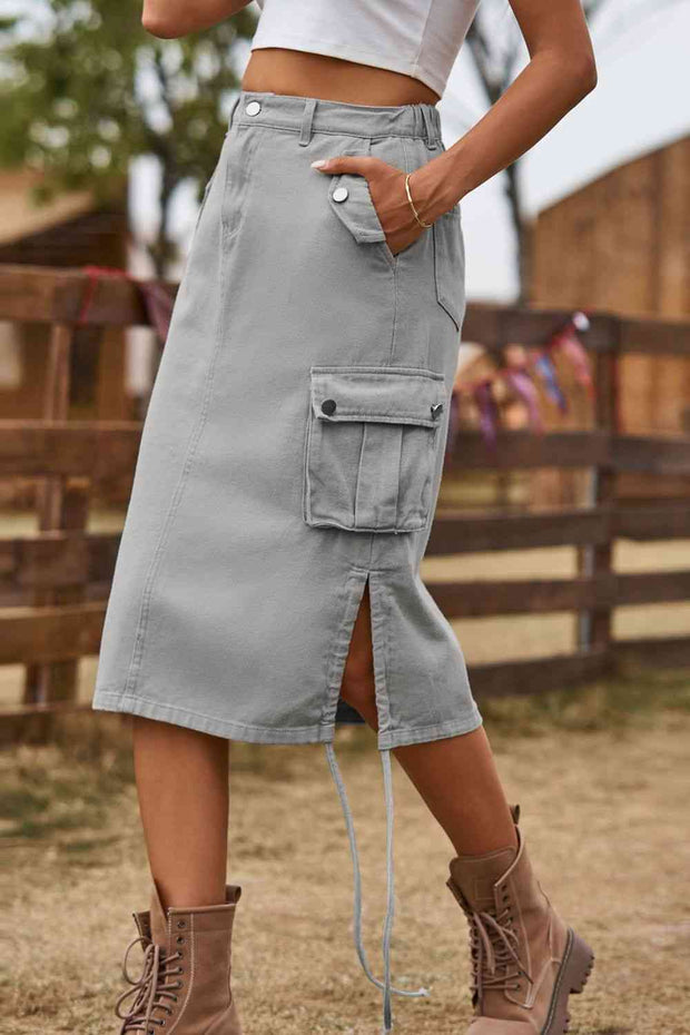 Drawstring Denim Cargo Skirt - Angel's Dream