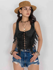 Fringe Lace-Up Vest - Angel's Dream