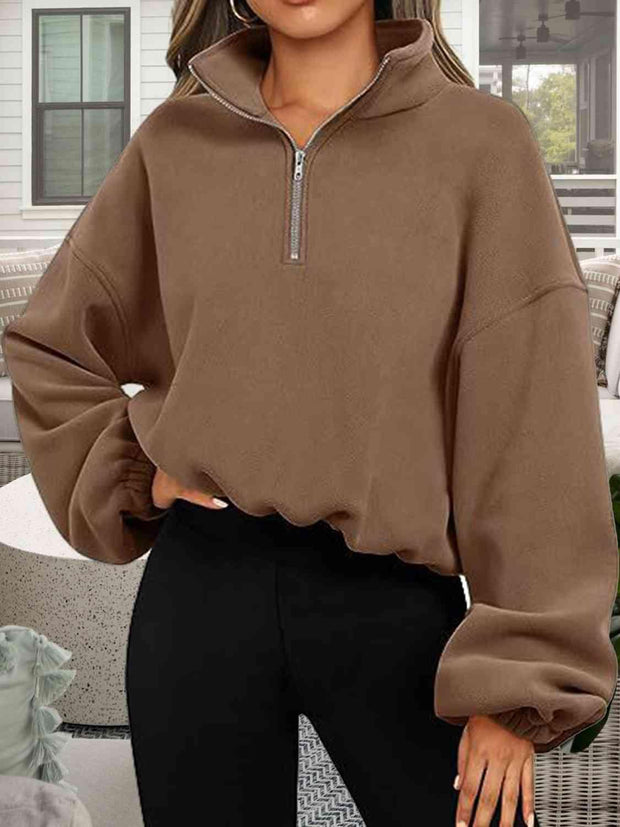 Half-Zip Collared Drop Shoulder Sweatshirt - Angel's Dream