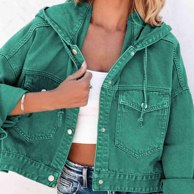 Hooded Dropped Shoulder Denim Jacket - Angel's Dream