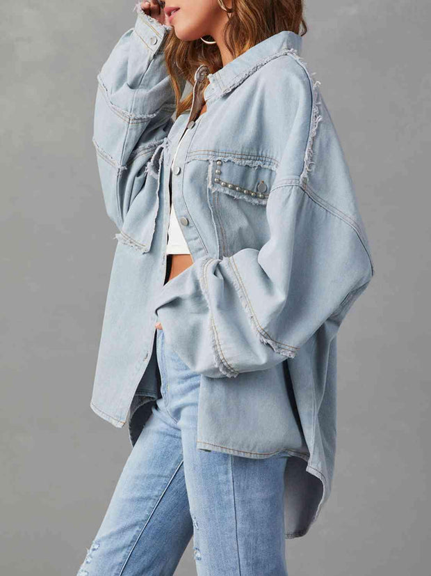 Button Down Raw Hem Denim Jacket - Angel's Dream