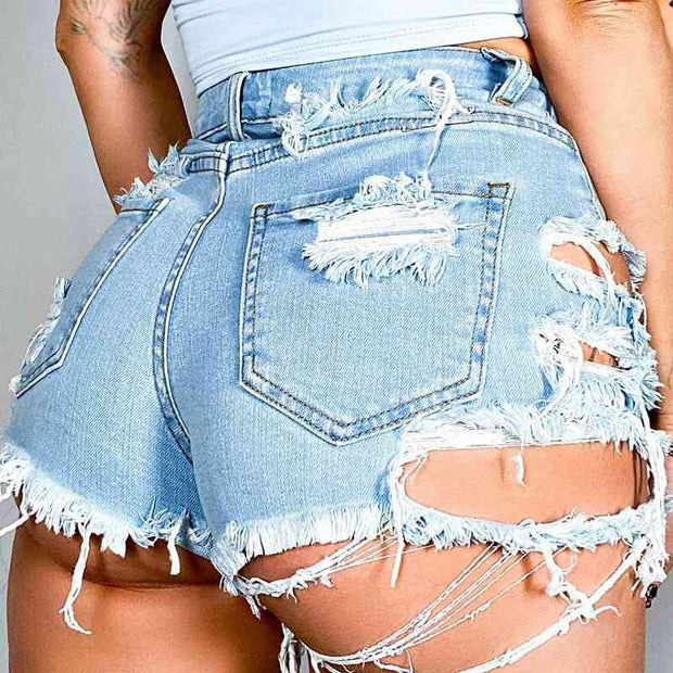 Asymmetrical Distressed Denim Shorts - Angel's Dream