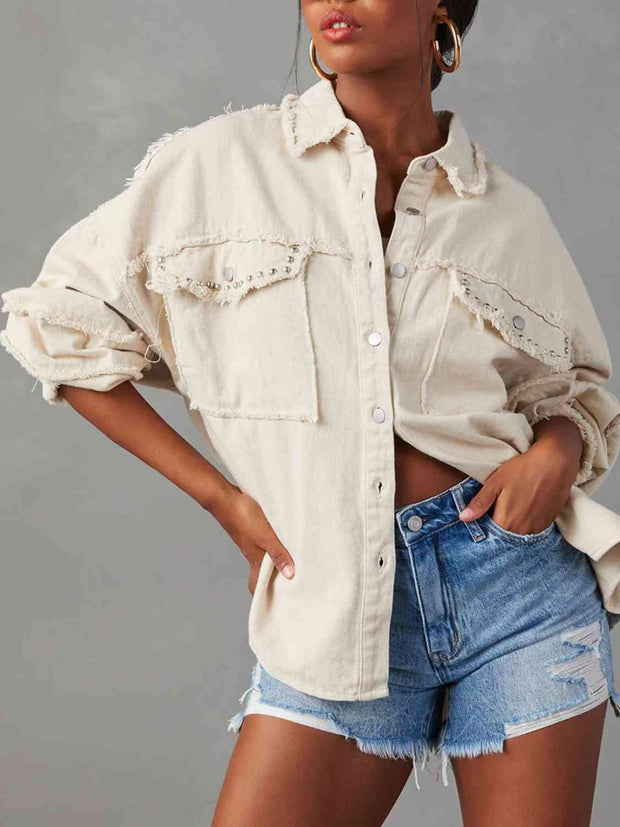 Button Down Raw Hem Denim Jacket - Angel's Dream