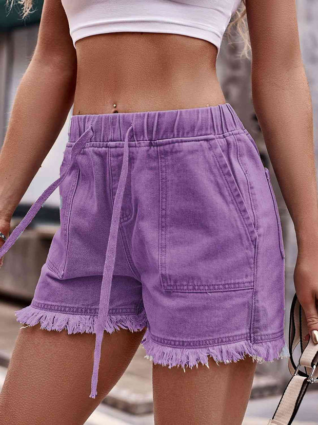 Drawstring Raw Hem Denim Shorts - Angel's Dream