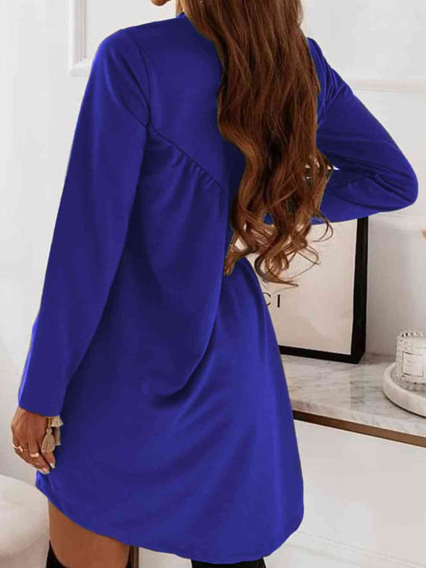 Ruched Round Neck Long Sleeve Dress - Angel's Dream