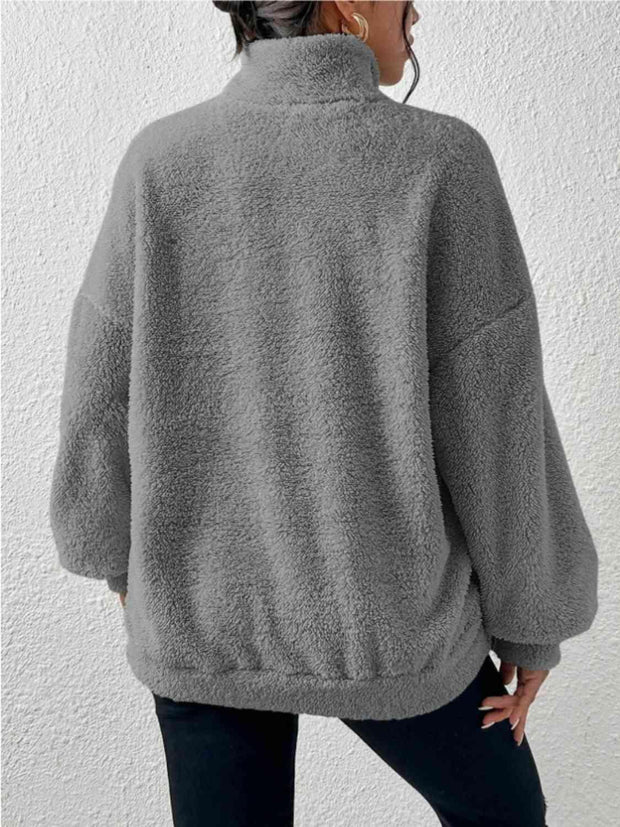 Half Zip Drop Shoulder Sweatshirt with Pocket - Angel's Dream