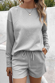 Ribbed Drop Shoulder Sweatshirt and Shorts Set - Angel's Dream