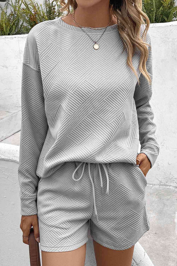 Ribbed Drop Shoulder Sweatshirt and Shorts Set - Angel's Dream