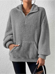 Half Zip Drop Shoulder Sweatshirt with Pocket - Angel's Dream