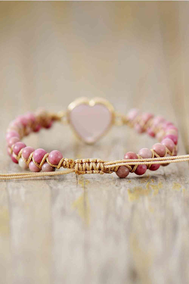 Rose Quartz Heart Beaded Bracelet - Angel's Dream