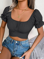 Square Neck Crisscross Flounce Sleeve Cropped Top - Angel's Dream